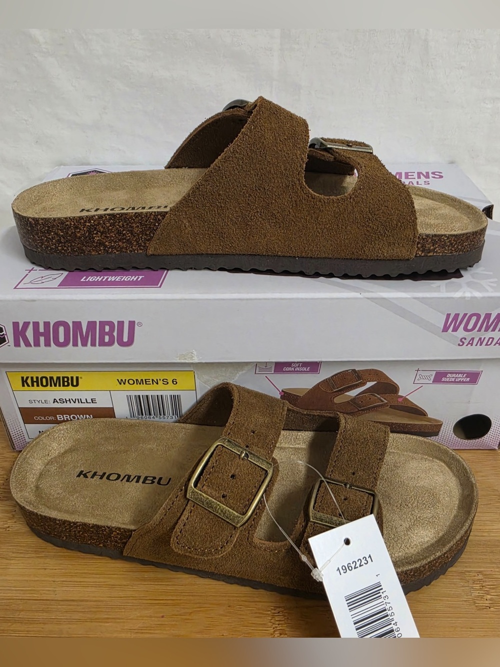 Khombu Ashville Women's 6 Brown Suede Double Buckle Cork Slide Sandals New